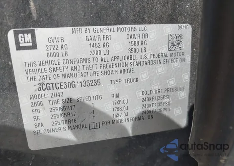 2016 Chevrolet Colorado Lt from USA, damaged, VIN 1GCGTCE30G1135235